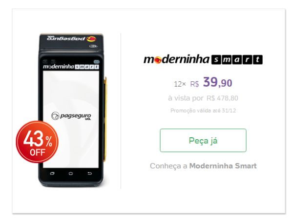 Mï¿½quina de Cartï¿½o Moderninha Smart PagSeguro